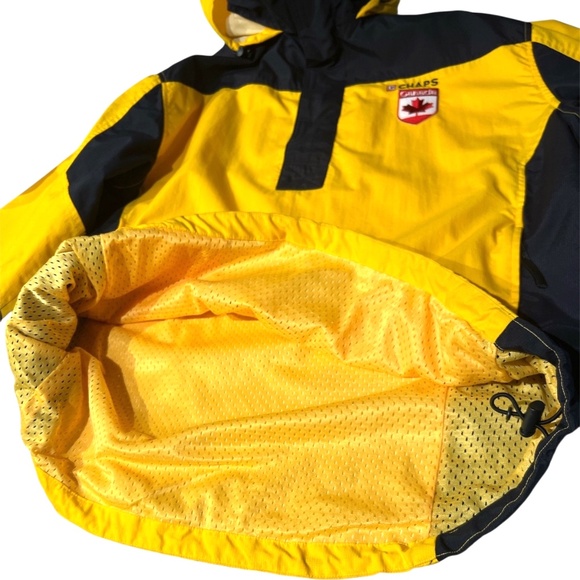 Chaps Canada Yellow & Navy Nylon Hooded Pullover Zip Colour Block Windbreaker M - Picture 6 of 7